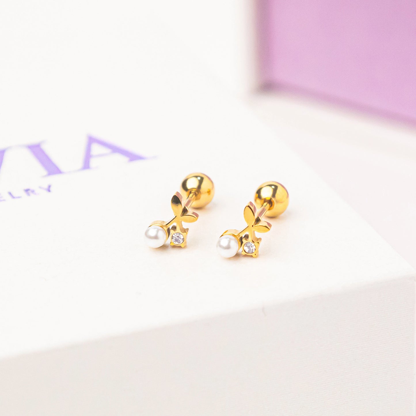 FREE GIFT - Anting Screw Back Cherry Swarovski Gold