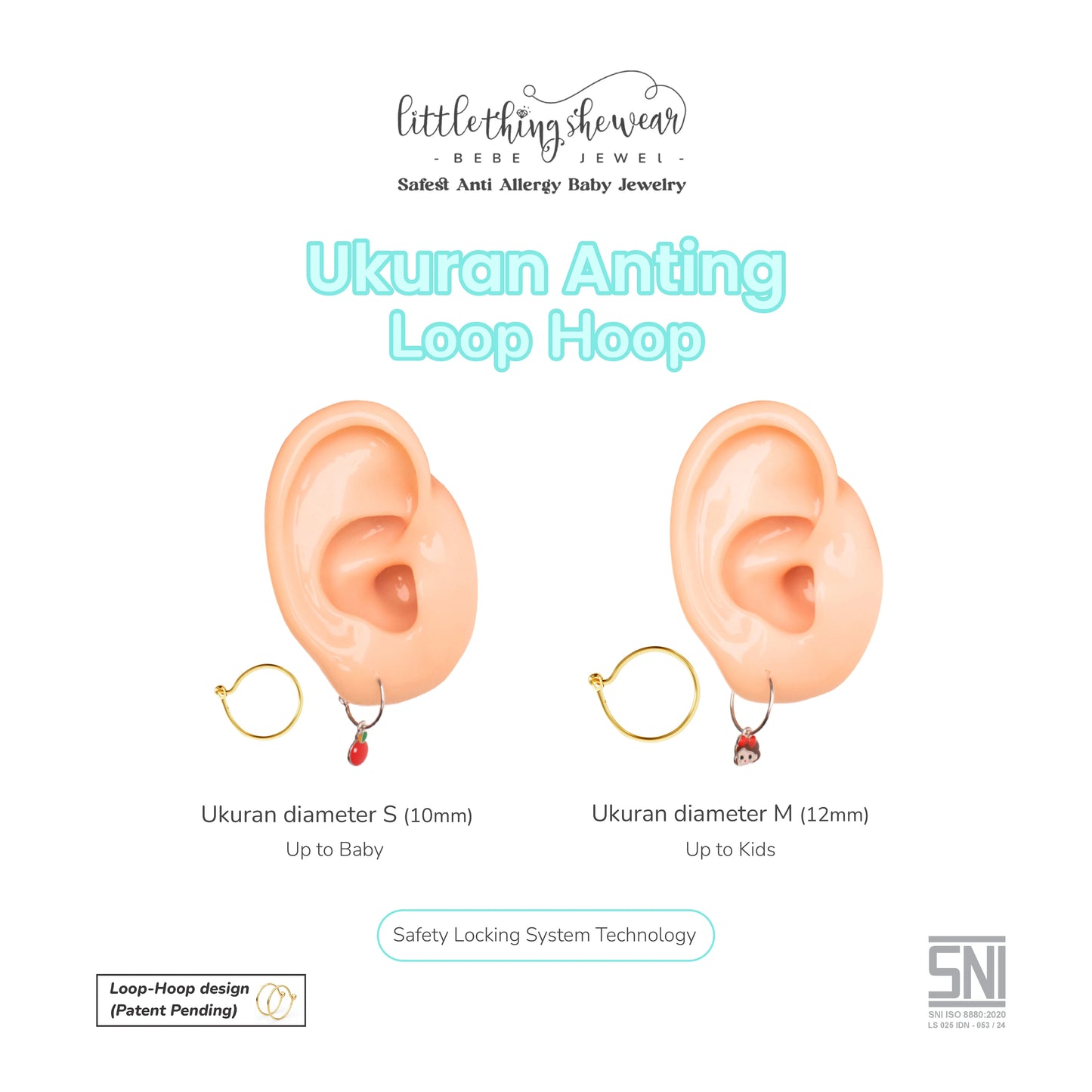 ukuran anting anak model loop hoop emas diameter S 10mm dan M 12mm
