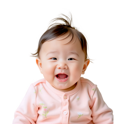 Bayi perempuan tersenyum ceria sebagai representasi koleksi anting emas bayi littlethingshewear yang aman dan nyaman