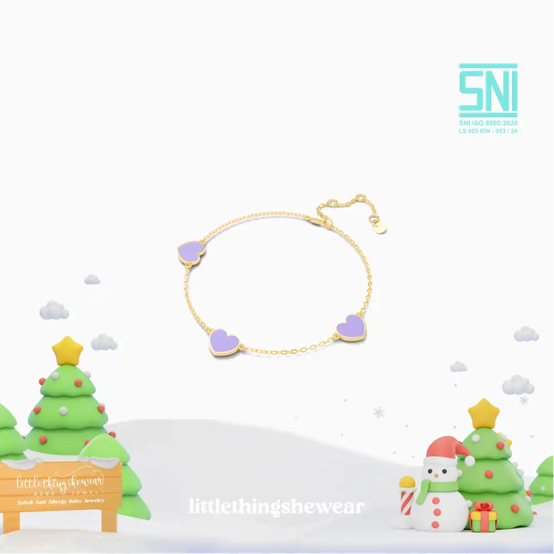 Gelang Emas Carys Pink Lilac Emas Asli