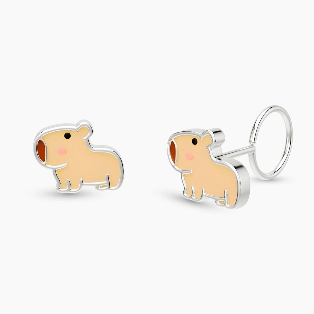 anting anak emas putih model loop end Cappybara berbentuk karakter hewan capybara hypoallergenic aman untuk kulit sensitif