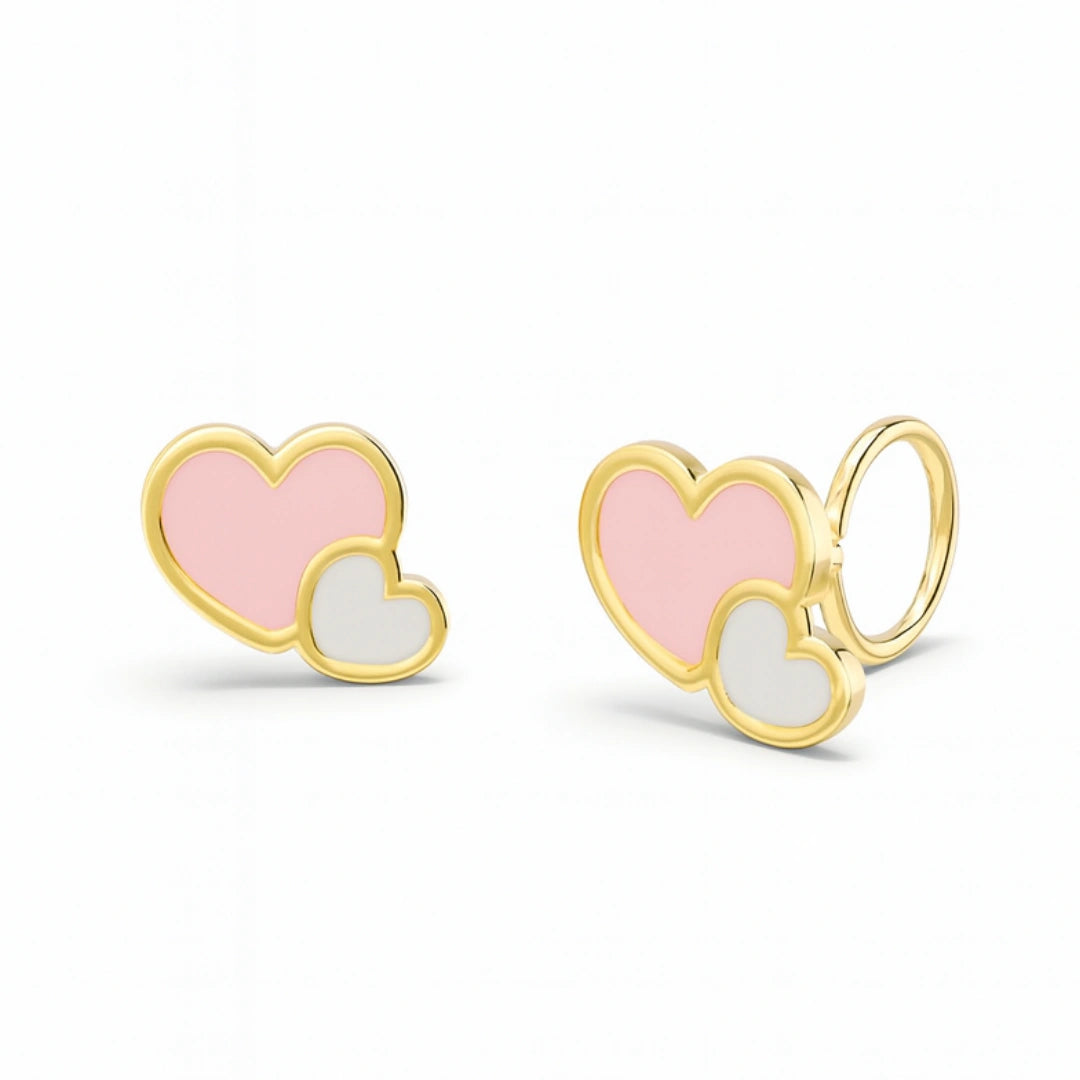anting anak emas model loop end Carys berbentuk love hati warna pink dan putih hypoallergenic aman untuk kulit sensitif