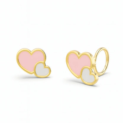 anting anak emas model loop end Carys berbentuk love hati warna pink dan putih hypoallergenic aman untuk kulit sensitif
