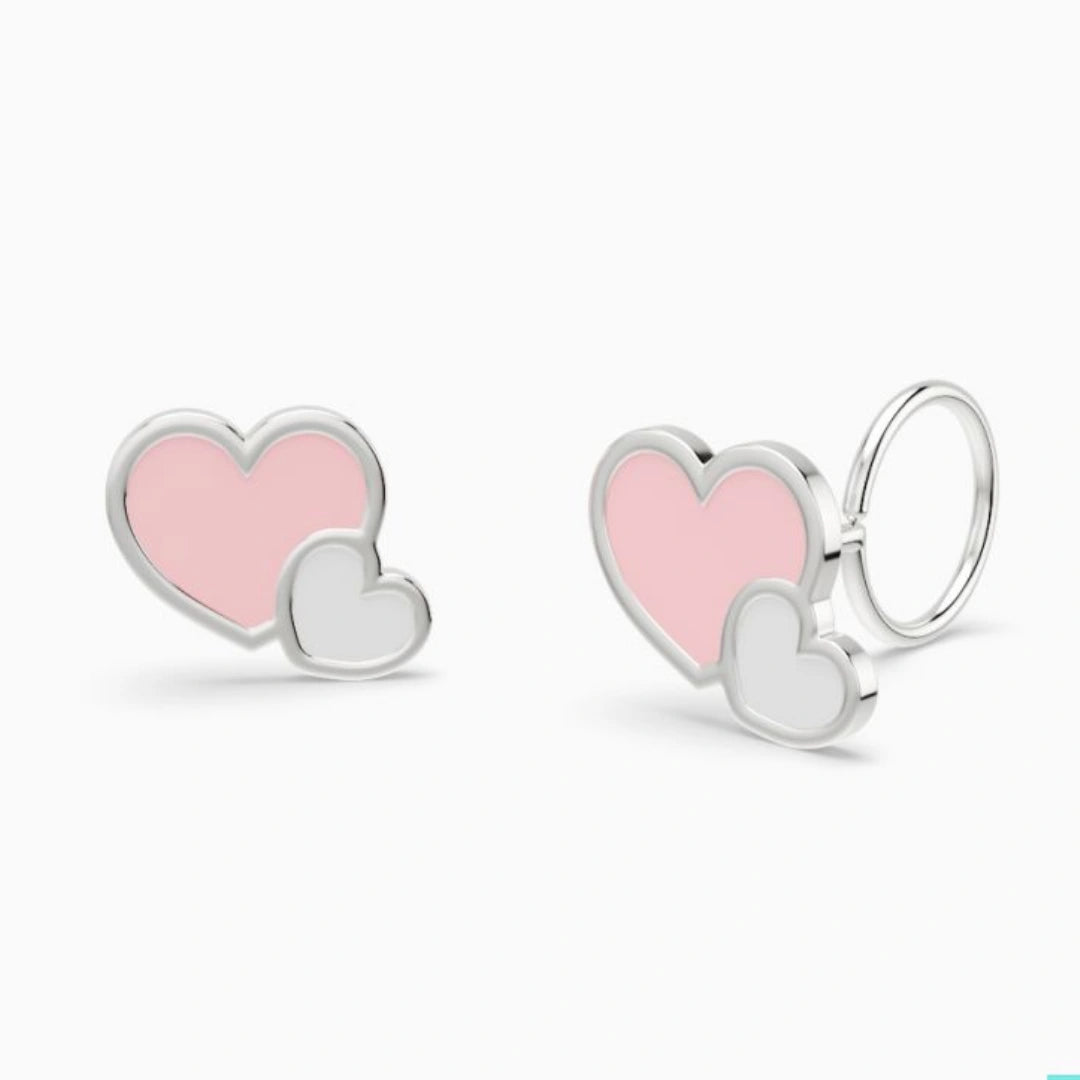anting anak emas putih model loop end Carys berbentuk love hati warna pink dan putih hypoallergenic aman untuk kulit sensitif