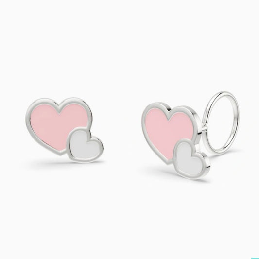 anting anak emas putih model loop end Carys berbentuk love hati warna pink dan putih hypoallergenic aman untuk kulit sensitif