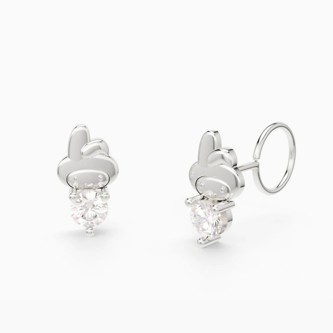 anting anak emas putih model loop end Claire Swarovski dengan kristal swarovski bening hypoallergenic aman untuk kulit sensitif