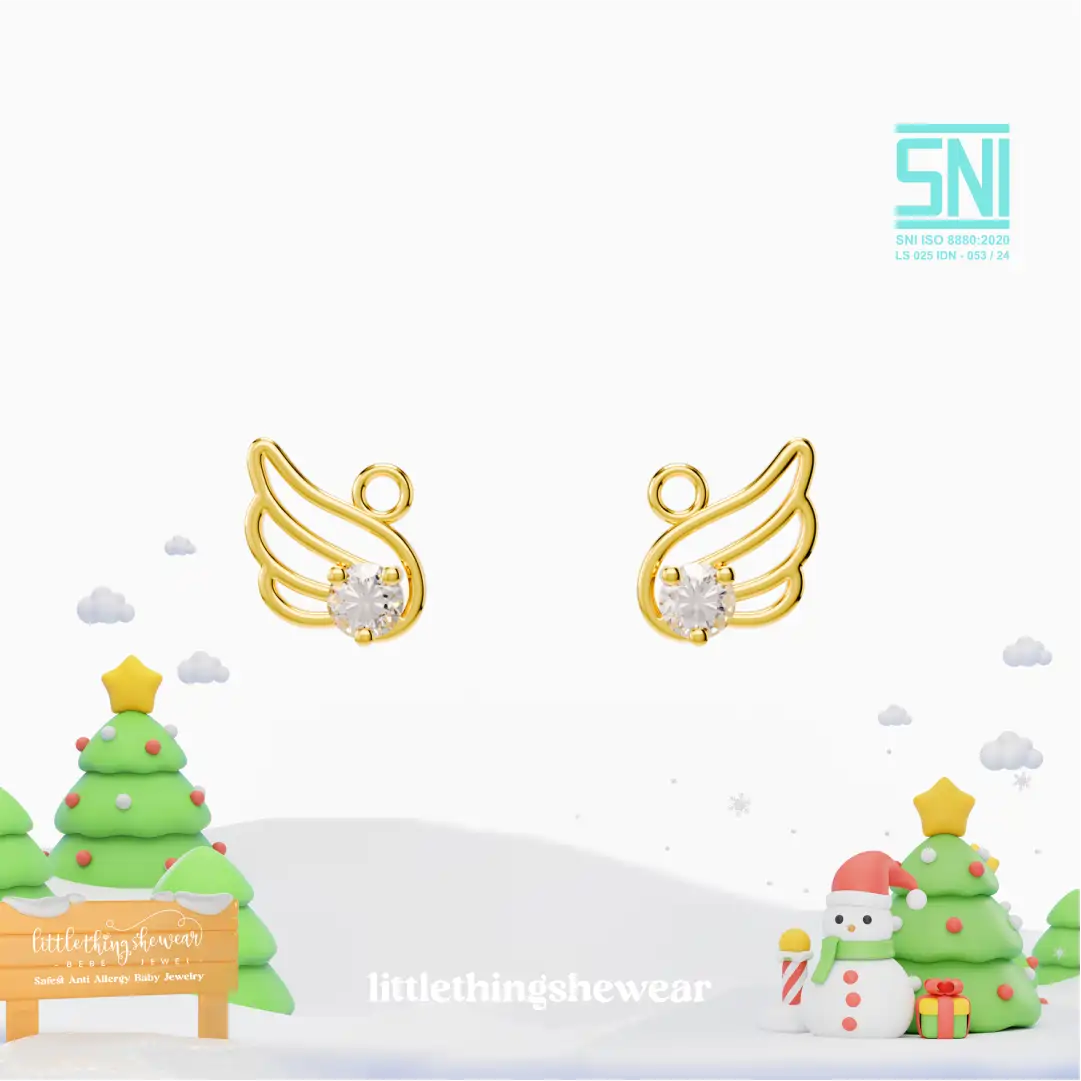 pendant anting anak emas Angel Wings untuk model loop hoop, hypoallergenic dan aman untuk kulit sensitif