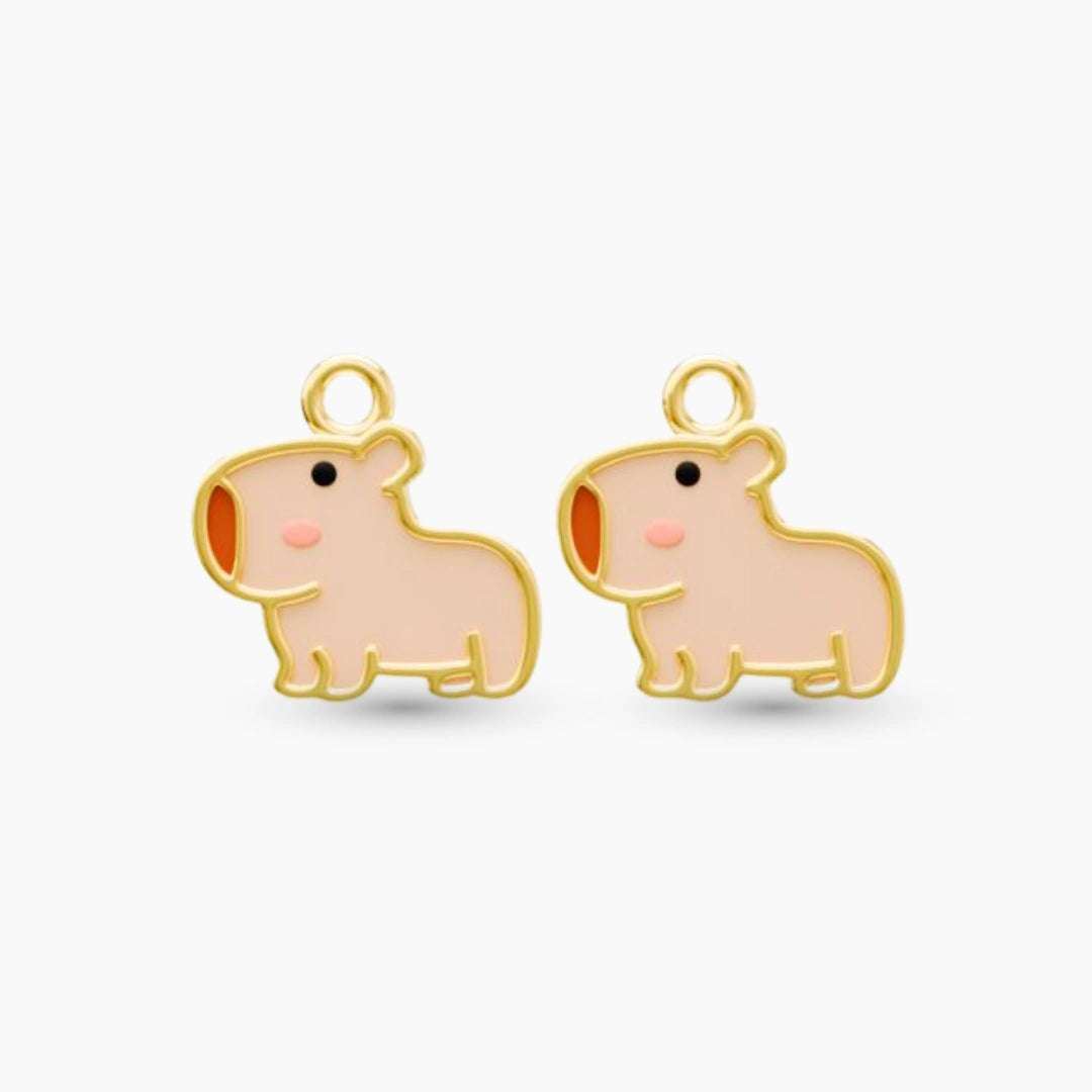 pendant anting anak emas karakter capybara untuk model loop hoop, hypoallergenic dan aman untuk kulit sensitif