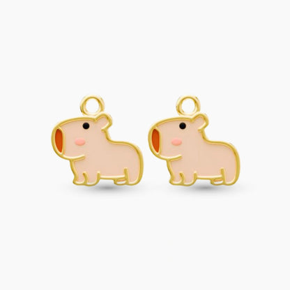 pendant anting anak emas karakter capybara untuk model loop hoop, hypoallergenic dan aman untuk kulit sensitif