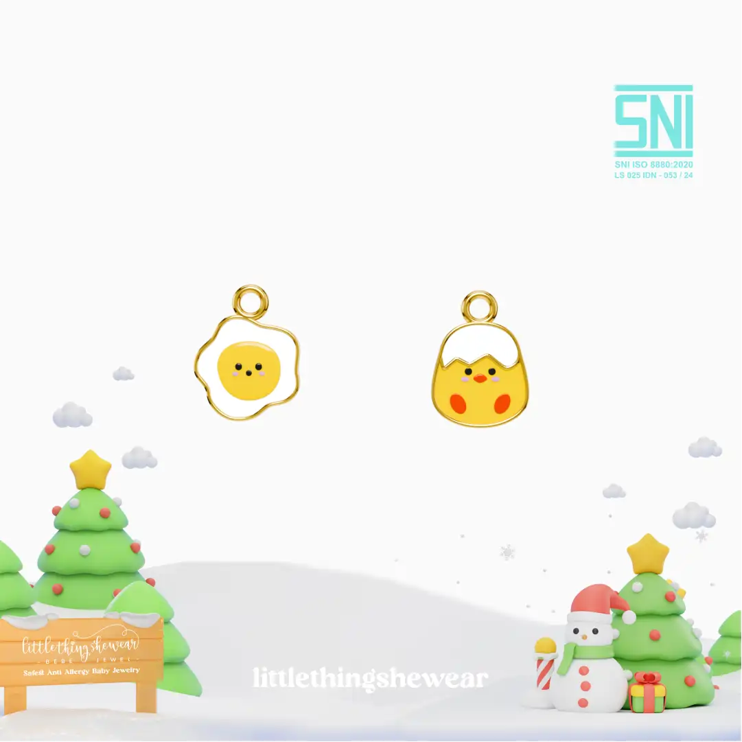pendant anting anak emas karakter chick untuk model loop hoop, hypoallergenic dan aman untuk kulit sensitif