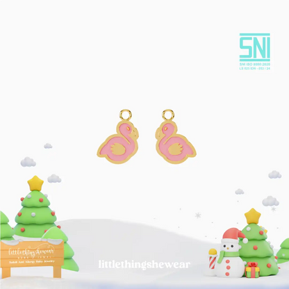 pendant anting anak emas Flamingo berbentuk karakter flamingo warna pink untuk model loop hoop hypoallergenic aman untuk kulit sensitif