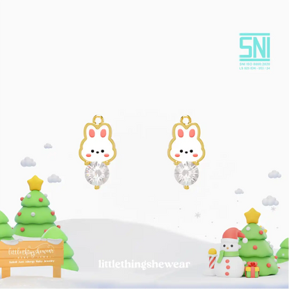 pendant anting anak emas Luna karakter kelinci untuk model loop hoop, hypoallergenic dan aman untuk kulit sensitif