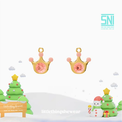 pendant anting anak emas Queen berbentuk mahkota untuk model loop hoop, hypoallergenic dan aman untuk kulit sensitif