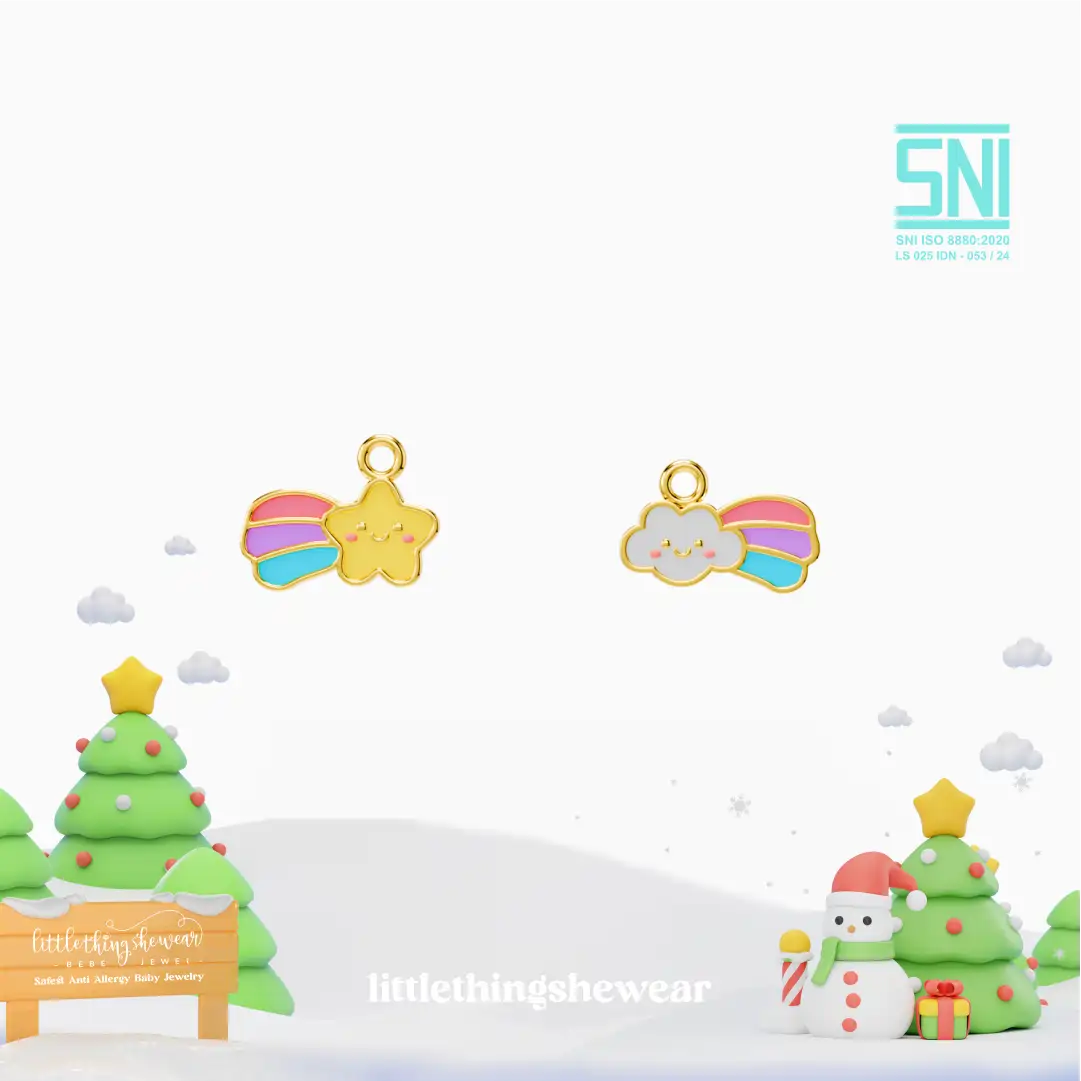 pendant anting anak emas Shooting Star bentuk bintang dan awan untuk model loop hoop, hypoallergenic dan aman untuk kulit sensitif