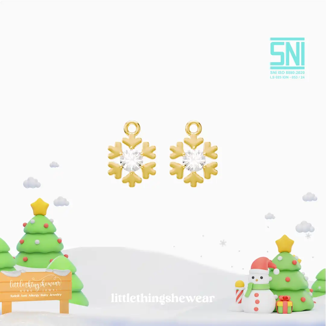 pendant anting anak emas snow untuk model loop hoop dengan batu Swarovski, hypoallergenic dan aman untuk kulit sensitif