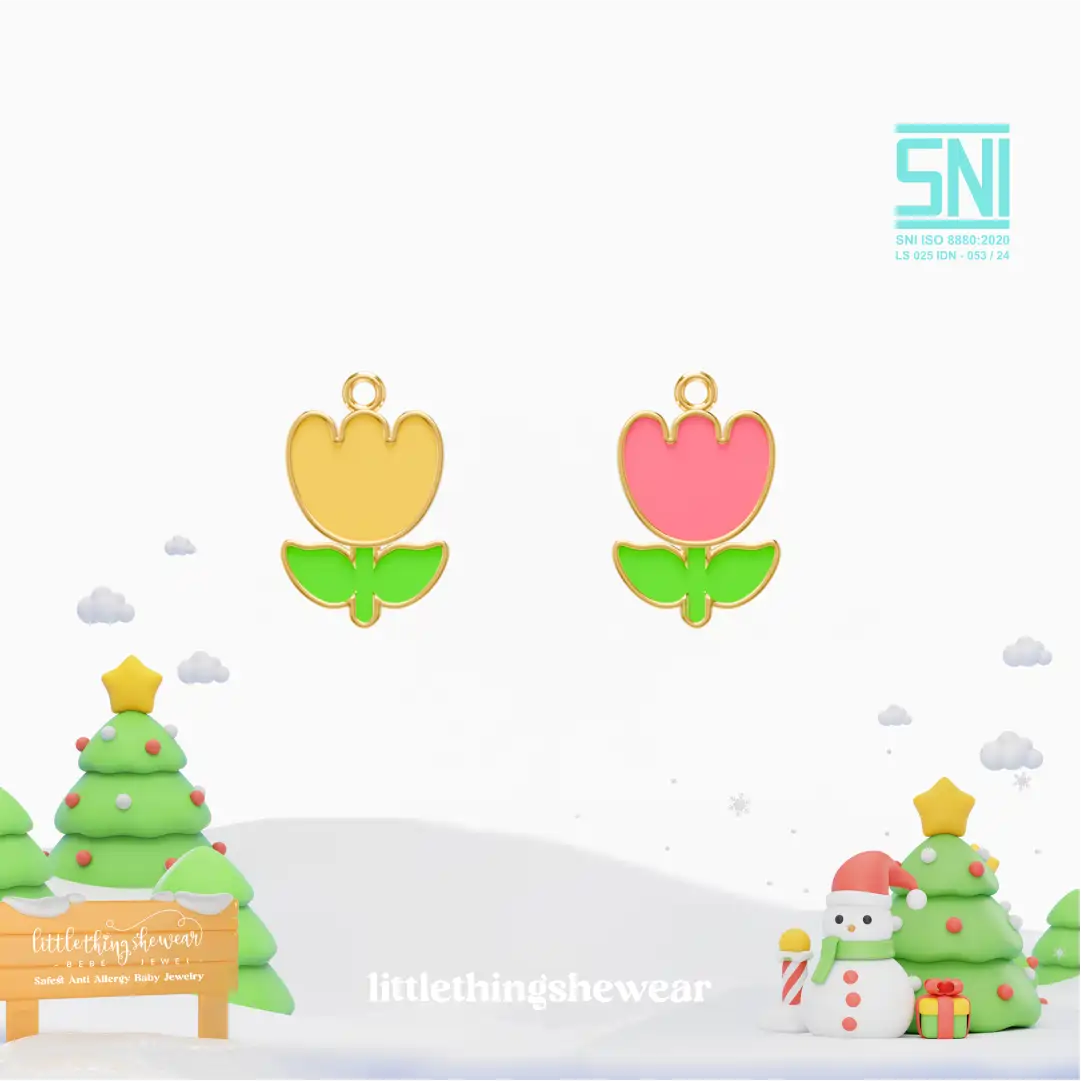 pendant anting anak emas tulip bentuk bunga tulip untuk model loop hoop, hypoallergenic dan aman untuk kulit sensitif