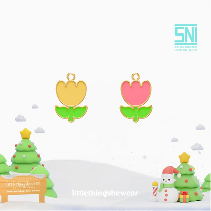 pendant anting anak emas tulip bentuk bunga tulip untuk model loop hoop, hypoallergenic dan aman untuk kulit sensitif