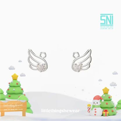 pendant anting anak emas putih Angel Wings untuk model loop hoop, hypoallergenic dan aman untuk kulit sensitif