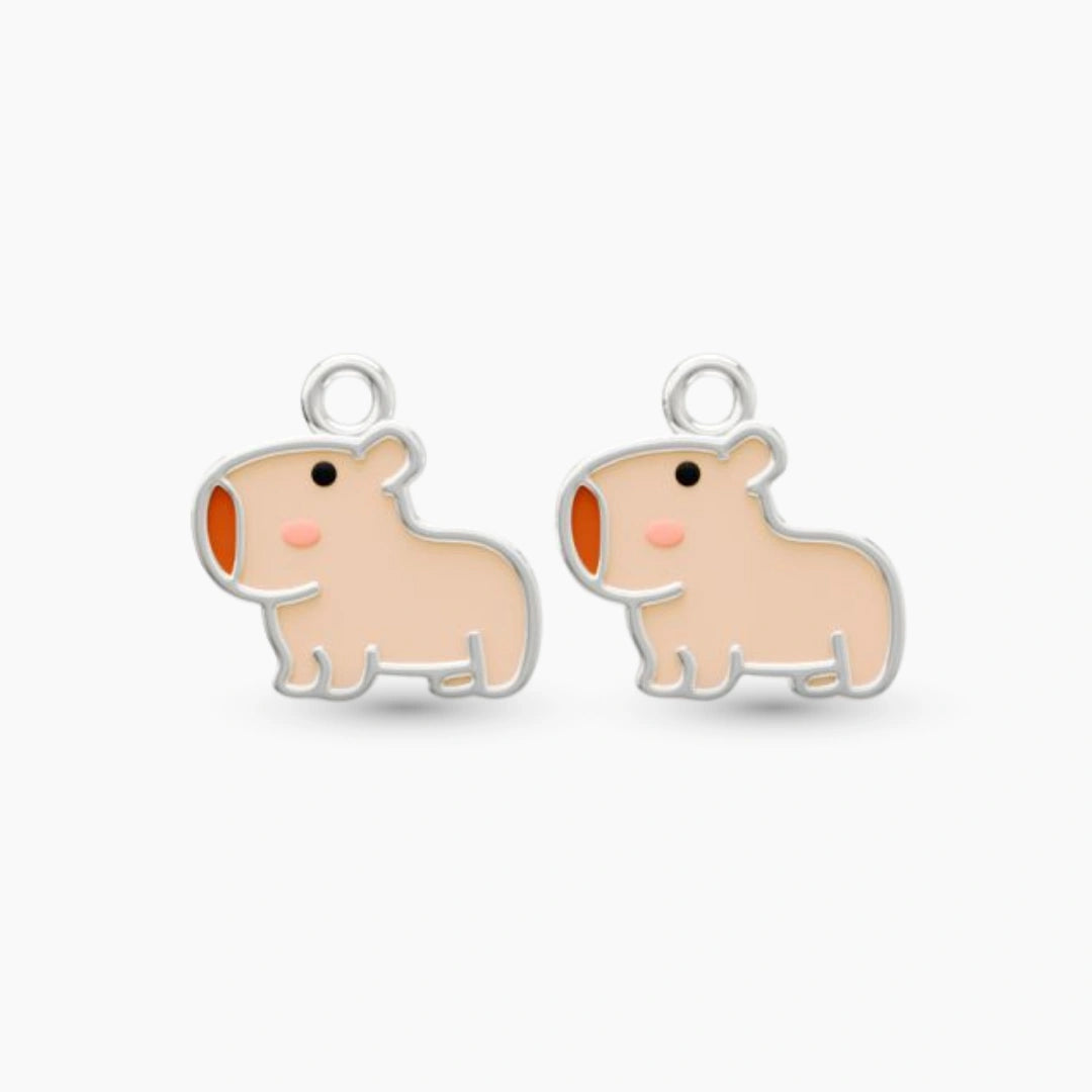pendant anting anak emas putih karakter capybara untuk model loop hoop, hypoallergenic dan aman untuk kulit sensitif