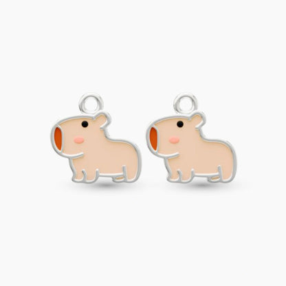 pendant anting anak emas putih karakter capybara untuk model loop hoop, hypoallergenic dan aman untuk kulit sensitif