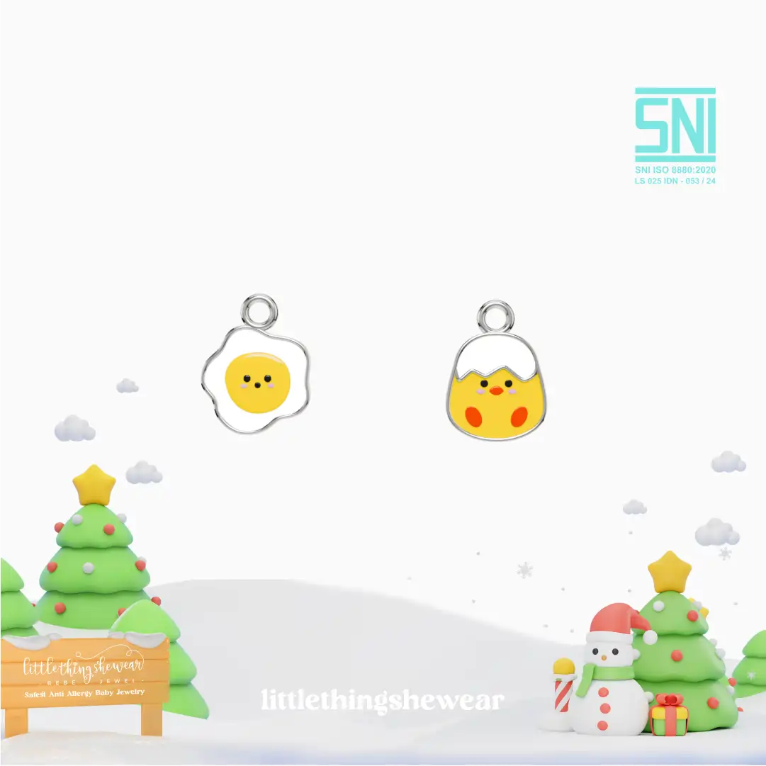 pendant anting anak emas putih karakter chick untuk model loop hoop, hypoallergenic dan aman untuk kulit sensitif