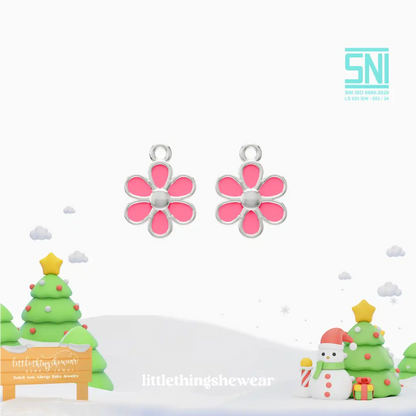 pendant anting anak emas putih Flower berbentuk bunga warna pink untuk model loop hoop hypoallergenic aman untuk kulit sensitif