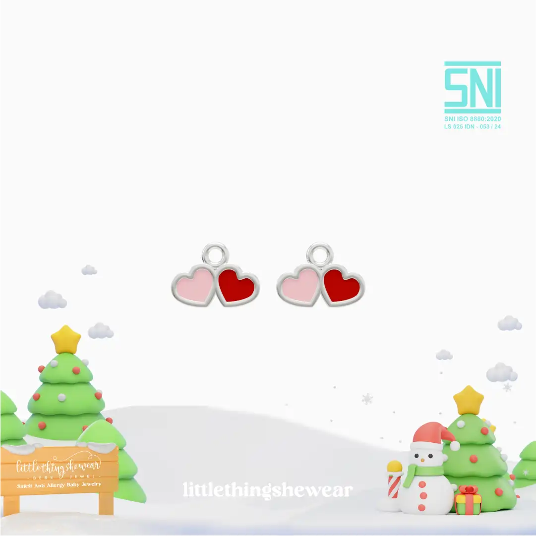pendant anting anak emas putih Little Carys bentuk love warna pink dan merah untuk model loop hoop, hypoallergenic dan aman untuk kulit sensitif