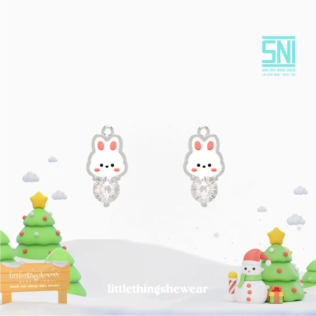 pendant anting anak emas putih Luna karakter kelinci untuk model loop hoop, hypoallergenic dan aman untuk kulit sensitif