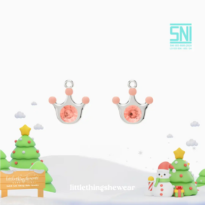 pendant anting anak emas putih Queen berbentuk mahkota untuk model loop hoop, hypoallergenic dan aman untuk kulit sensitif