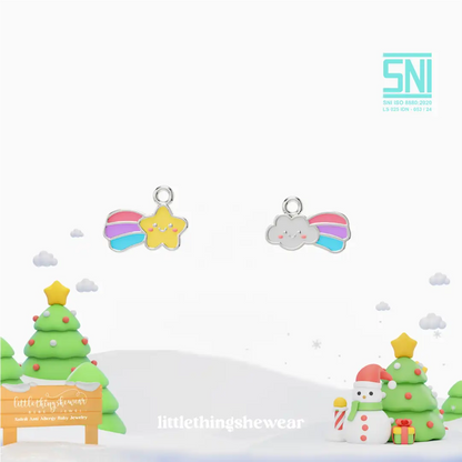 pendant anting anak emas putih Shooting Star bentuk bintang dan awan untuk model loop hoop, hypoallergenic dan aman untuk kulit sensitif