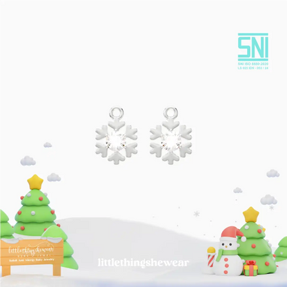 pendant anting anak emas putih snow untuk model loop hoop dengan batu Swarovski, hypoallergenic dan aman untuk kulit sensitif