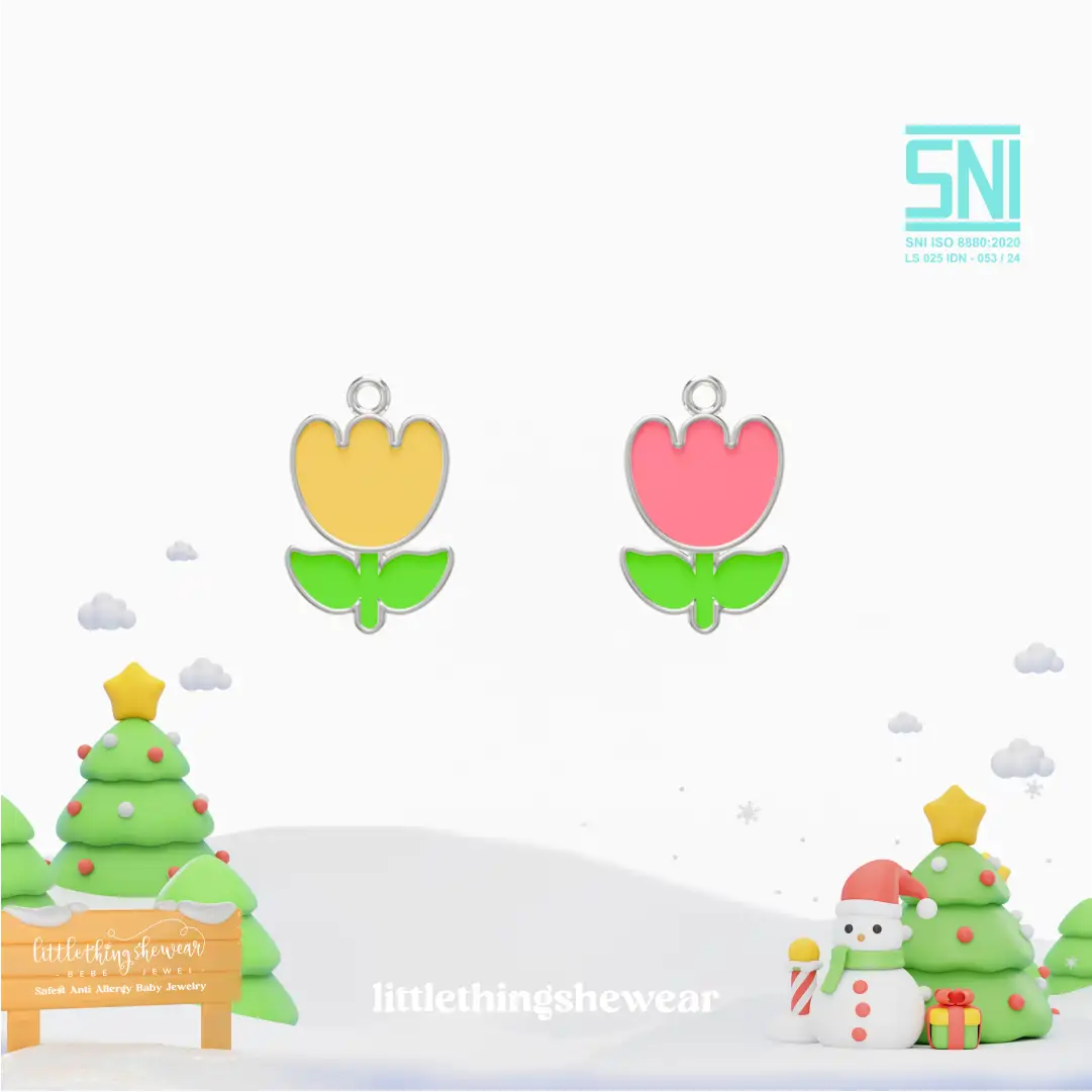 pendant anting anak emas putih tulip bentuk bunga tulip untuk model loop hoop, hypoallergenic dan aman untuk kulit sensitif