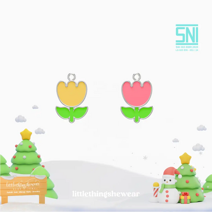 pendant anting anak emas putih tulip bentuk bunga tulip untuk model loop hoop, hypoallergenic dan aman untuk kulit sensitif