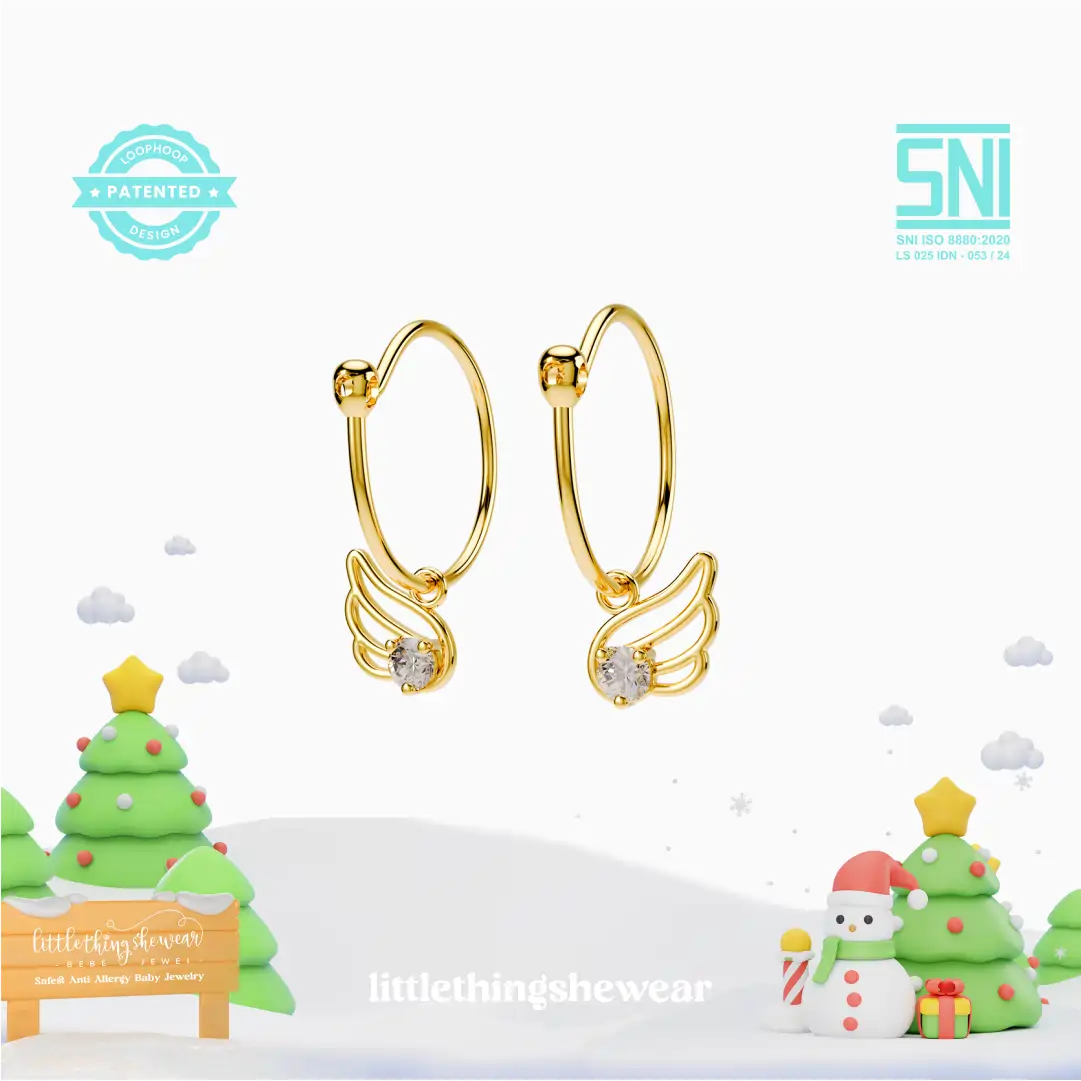 anting anak emas model loop hoop Angel Wings hypoallergenic aman untuk kulit sensitif