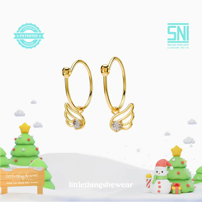 anting anak emas model loop hoop Angel Wings hypoallergenic aman untuk kulit sensitif