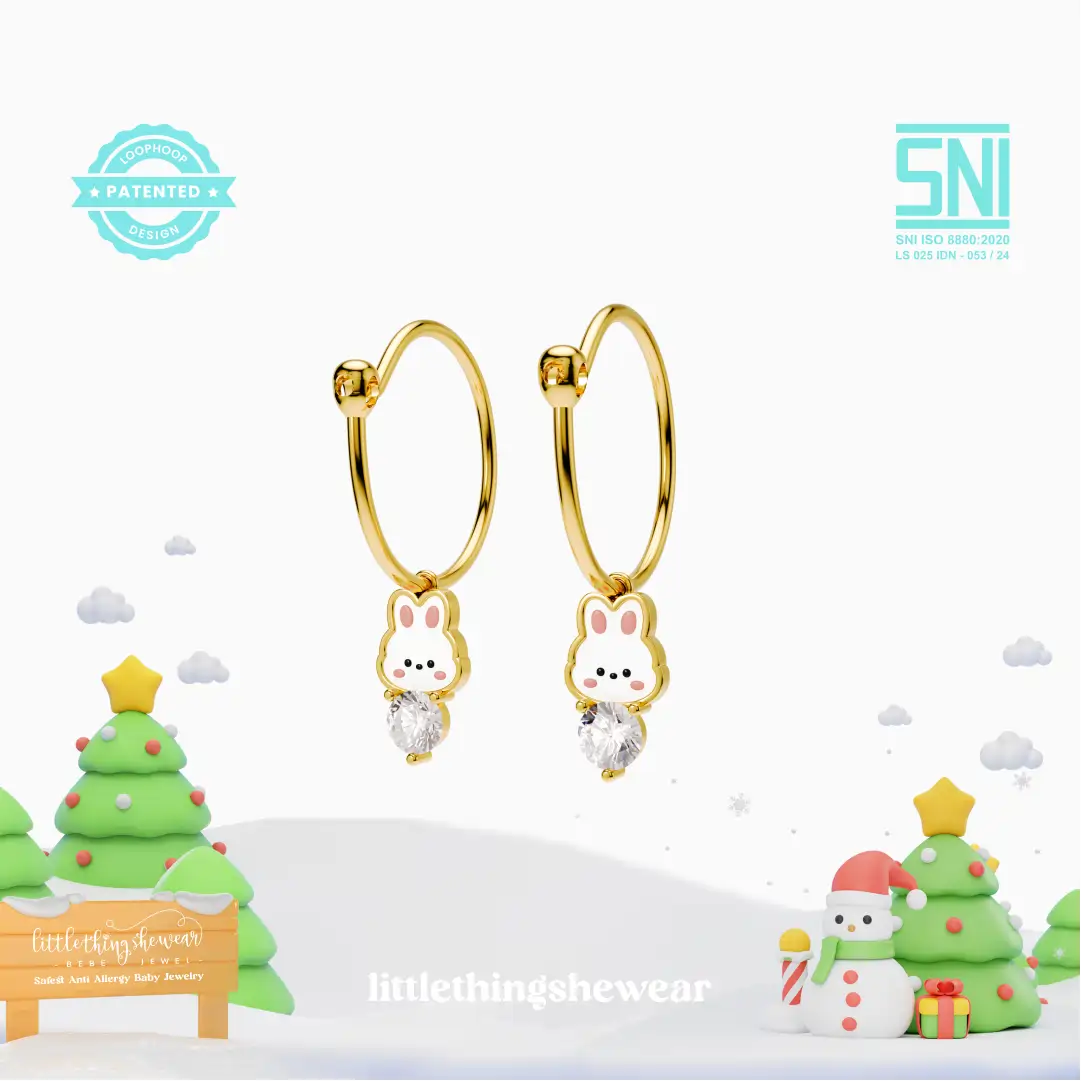 anting anak emas model loop hoop Luna karakter kelinci hypoallergenic aman untuk kulit sensitif