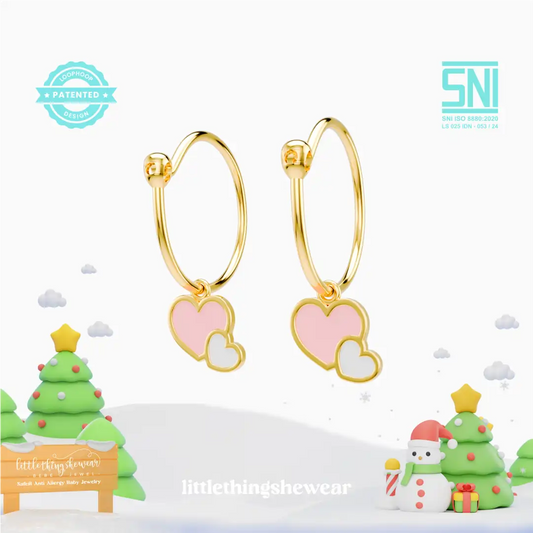 anting anak emas model loop hoop Carys pink white hypoallergenic aman untuk kulit sensitif