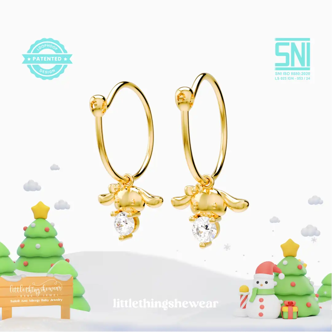 anting anak emas model loop hoop Claire dengan batu Swarovski hypoallergenic aman untuk kulit sensitif