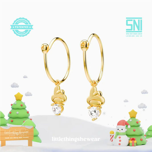 anting anak emas model loop hoop Daisy Swarovski berbentukkarakter yang hypoallergenic aman untuk kulit sensitif