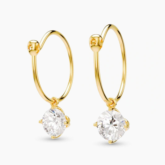 anting emas dewasa model loop hoop Ilona dengan batu Swarovski hypoallergenic aman untuk kulit sensitif