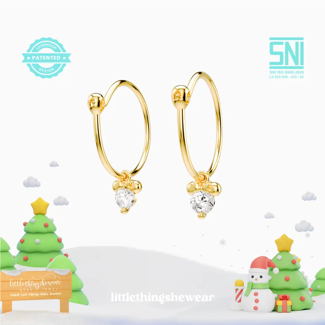anting anak emas model hoop hypoallergenic dengan batu Swarovski aman untuk kulit sensitif