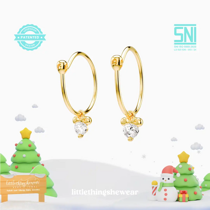 anting anak emas model hoop hypoallergenic dengan batu Swarovski aman untuk kulit sensitif