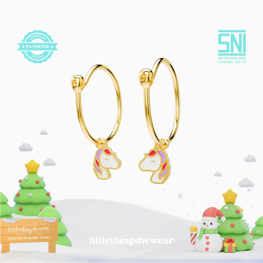 anting anak emas model loop hoop Little Unicorn karakter unicorn hypoallergenic aman untuk kulit sensitif