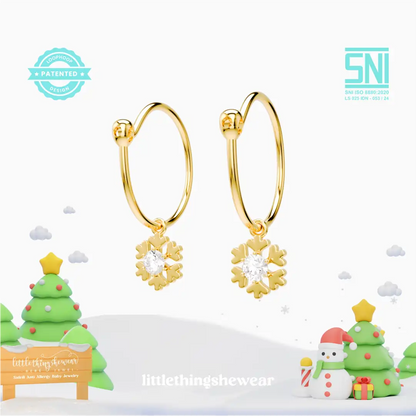 anting anak emas model loop hoop snow dengan batu Swarovski hypoallergenic aman untuk kulit sensitif