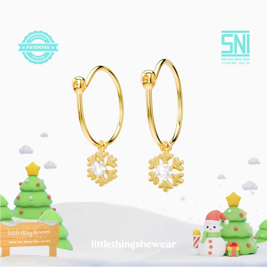 anting anak emas model loop hoop snow dengan batu Swarovski hypoallergenic aman untuk kulit sensitif