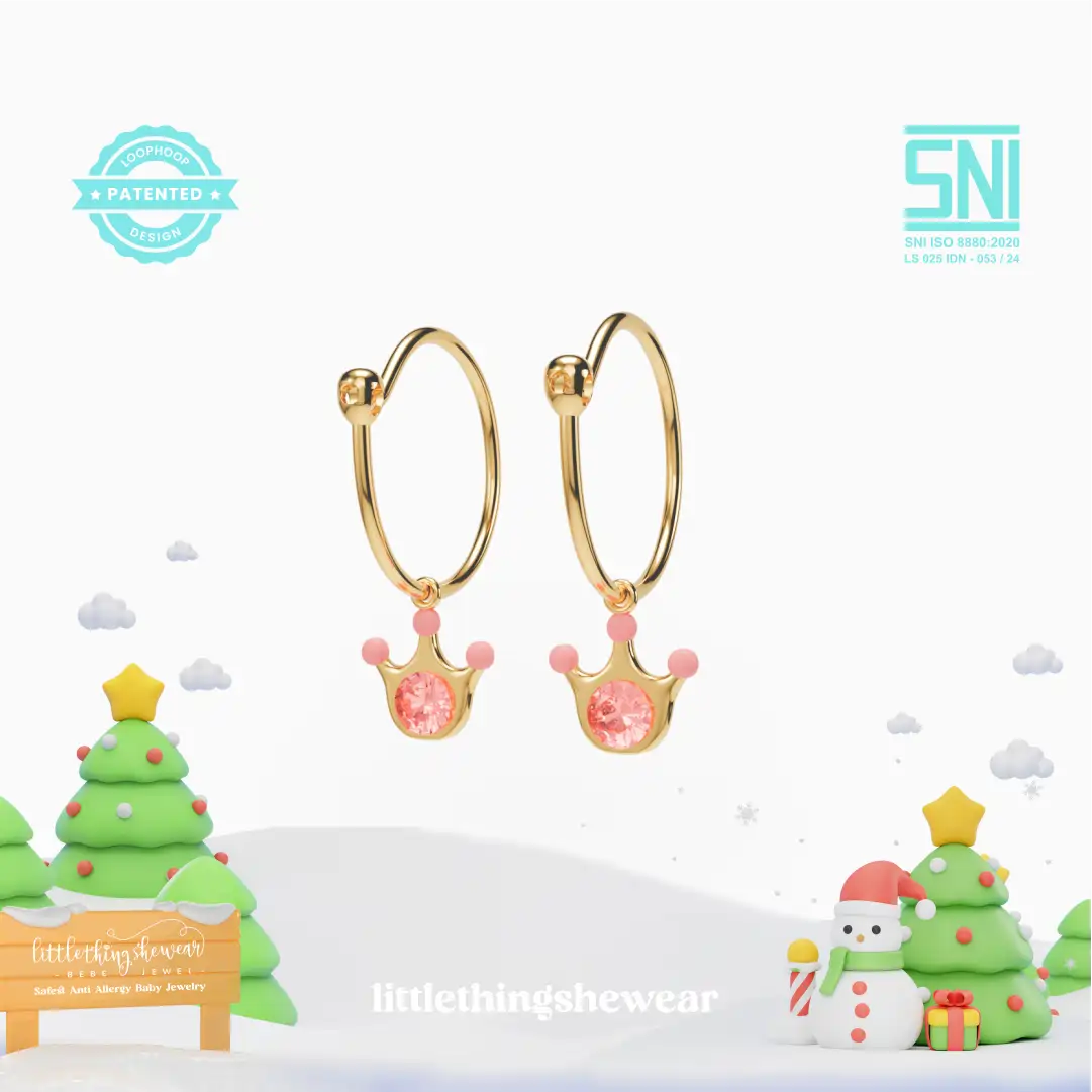 anting anak emas model loop hoop Queen berbentuk mahkota hypoallergenic aman untuk kulit sensitif
