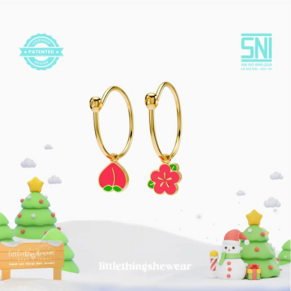anting anak emas model loop hoop Peach berbentuk buah peach warna pink peach atau buah bunga sakura hypoallergenic aman untuk kulit sensitif