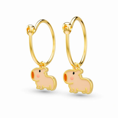 anting anak emas model loop hoop karakter capybara hypoallergenic aman untuk kulit sensitif