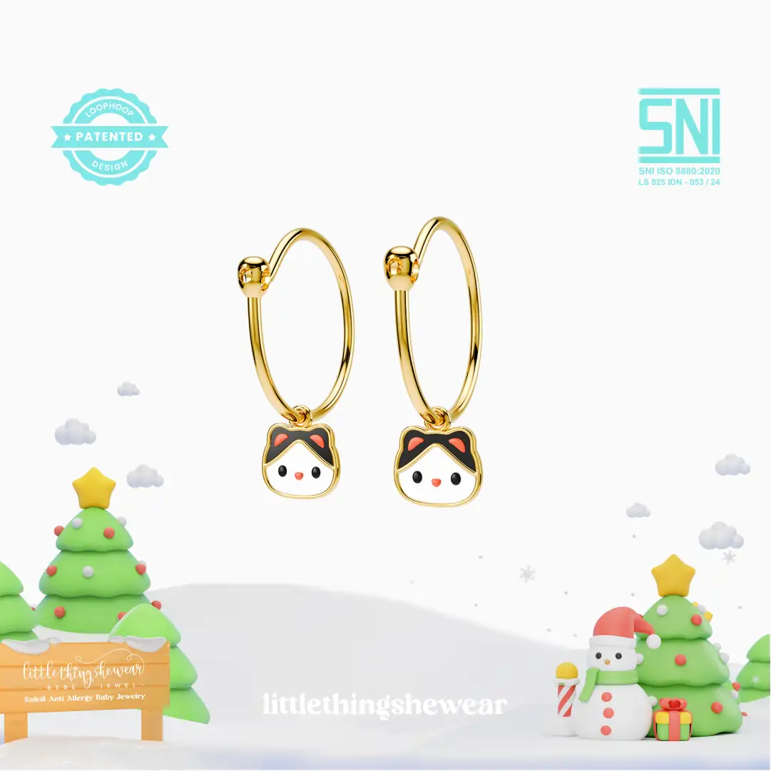 anting anak emas model loop hoop Neko karakter kucing hypoallergenic aman untuk kulit sensitif