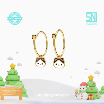 anting anak emas model loop hoop Neko karakter kucing hypoallergenic aman untuk kulit sensitif